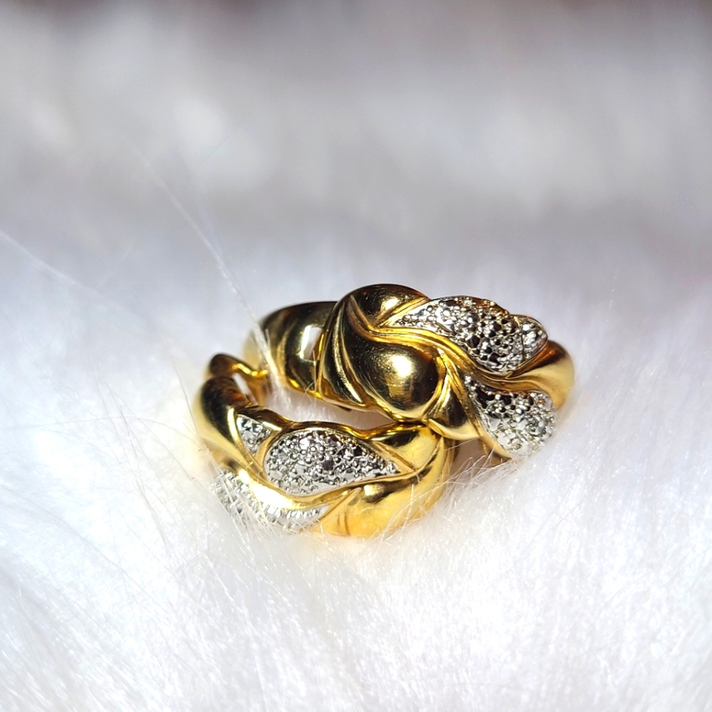 Vintage Silver and Gold Diamond Cut Huggie Hoop Hinged Snap Closure Earrings